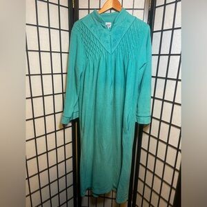 Vtg Anthony Richards Teal Blue Fleece Robe Housecoat Nightgown 1/2 Zip Sz Large
